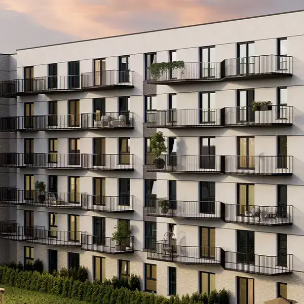 <strong>Balkon lub taras z ogródkiem</strong> do każdego mieszkania